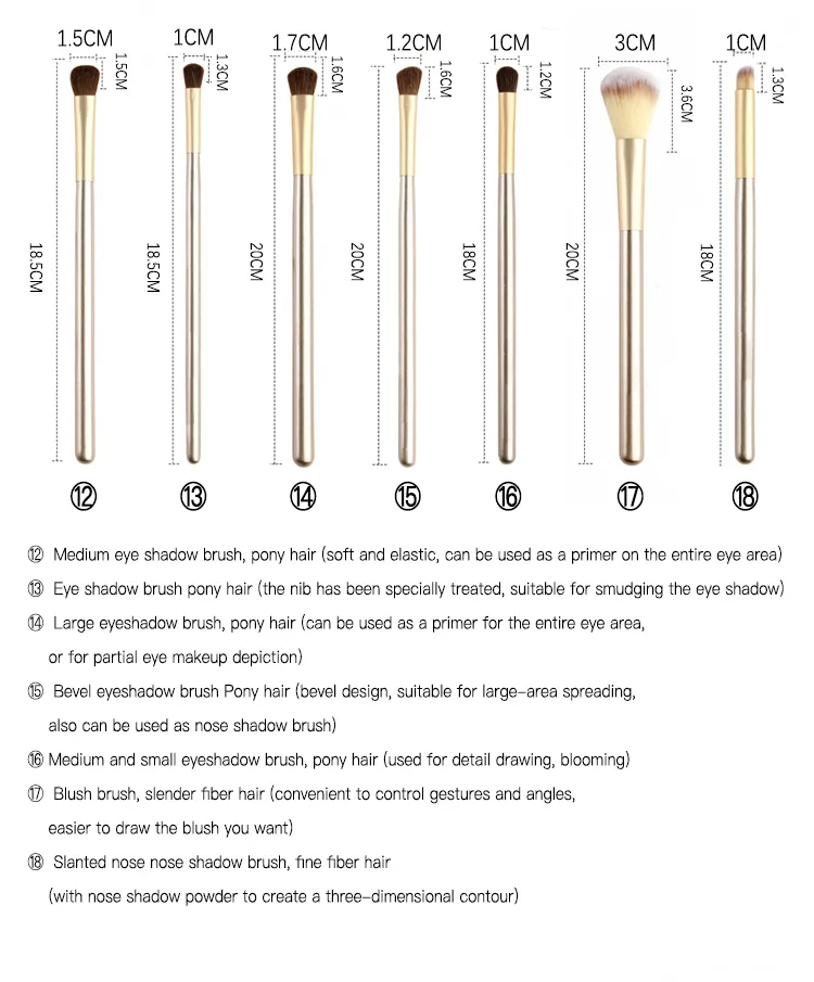 24 PCS Gold Soft Synthetic Hair Eyeliner Blending Eyebrow Brush Mascara Brush Cosmetic Beauty Makeup Brush Set