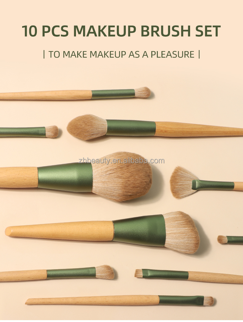 2022 Synthetic Cute Low Moq Green Complete Makeup Artist With Bag Vegan Custom Logo High Quality Professional Makeup Brush Set