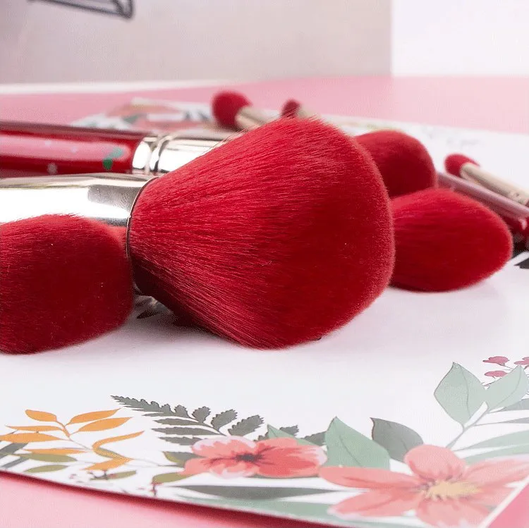 Christmas Gift 10 PCS Red Handle Premium Synthetic Hair Vegan Makeup Brush Set