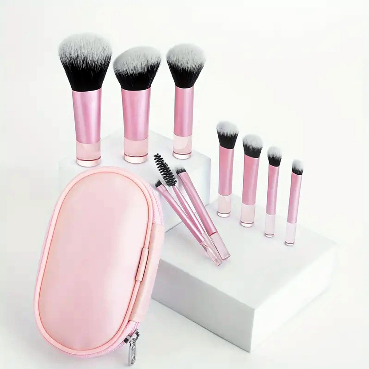 Portable 10pcs Mini Makeup Brushes Soft Vegan Hair Transparent Mini Handle Travel Makeup Brush Set With Bag