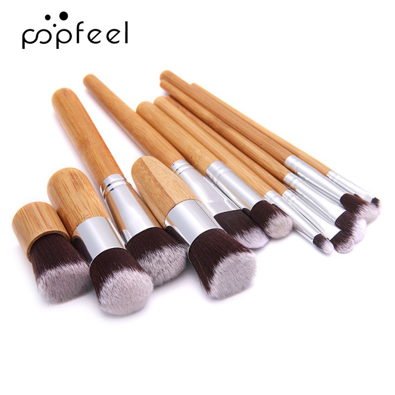 11-Piece Bamboo Makeup Brush Set with Bag Eye Shadow Brushes for Eye Use