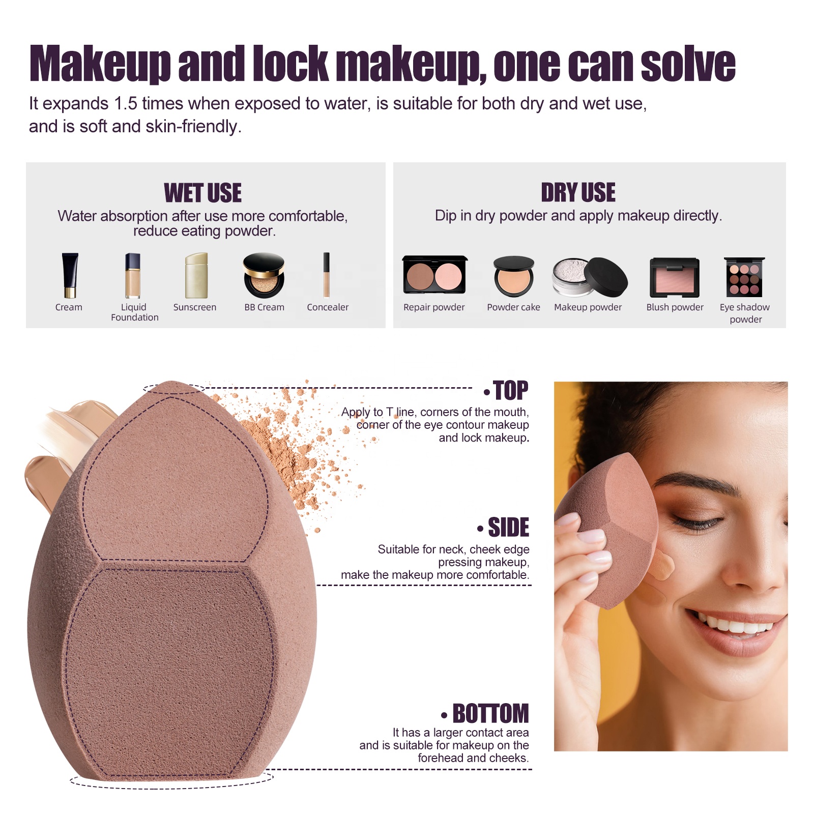 BS-MALL Eco-Friendly Bamboo Kabuki Brush Set Custom Logo High Density Vegan Synthetic Large Foundation Brush with Makeup Sponge