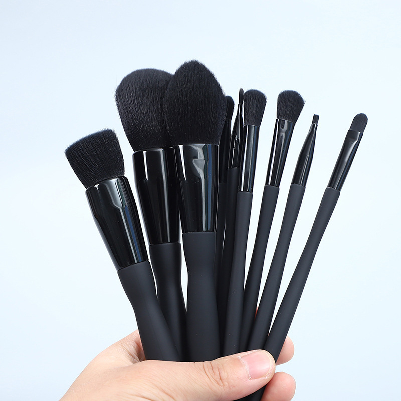 9pcs Kabuki Vegan Synthetic Cosmetics Make up Brushes Luxury Professional Private Label Black Makeup Brush Set With Belt Bag