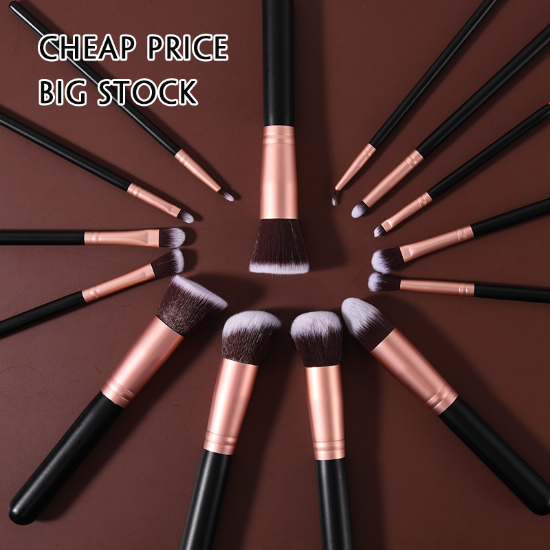 14pcs Rose Gold Wooden Handle Makeup Brush Set Eye Shadow Loose Powder Cosmetic Brushes Beginner-friendly Cosmetic Bag for Face