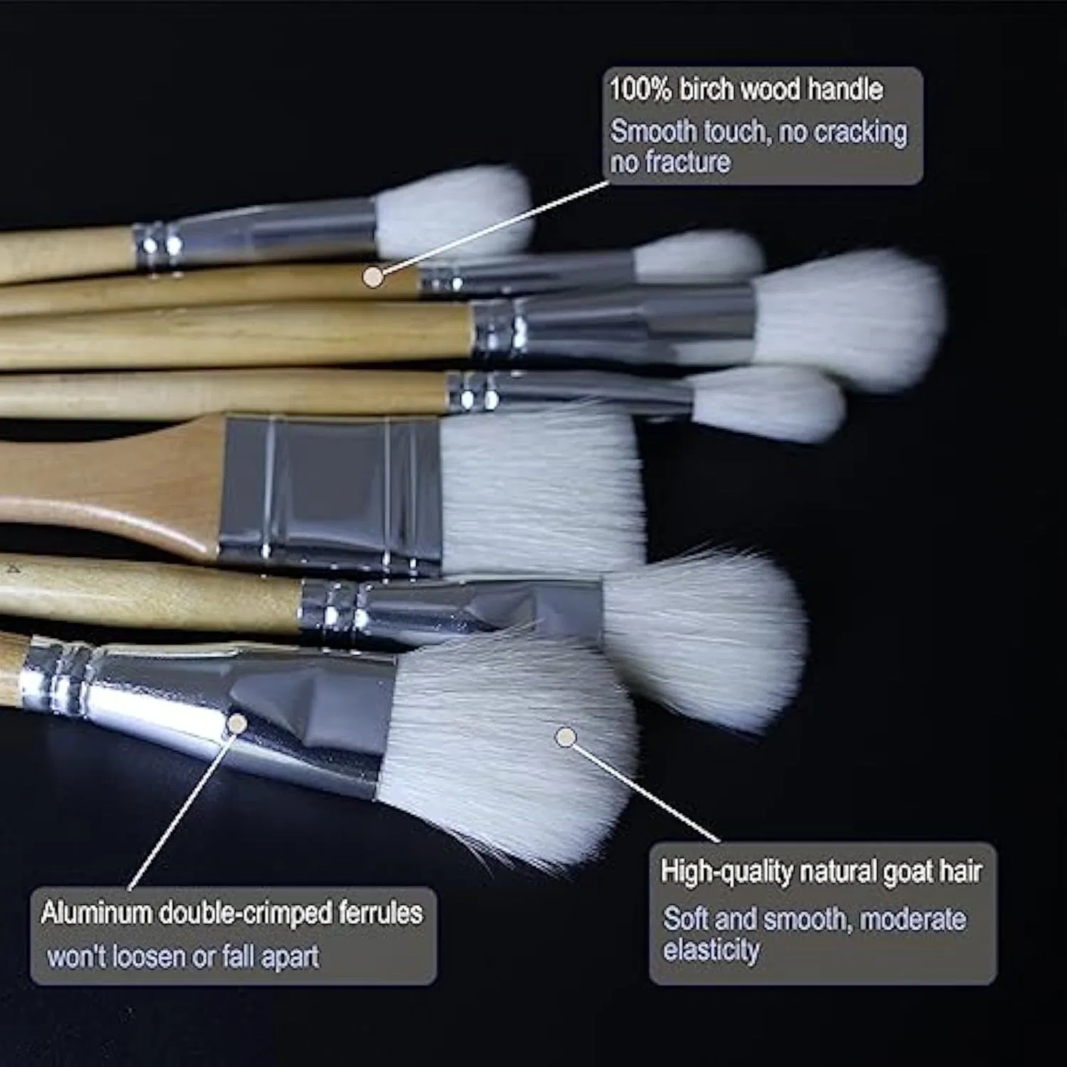 Gilding Brush Set, Versatile Goat Hair Blending Mop Brushes for Acrylic Painting