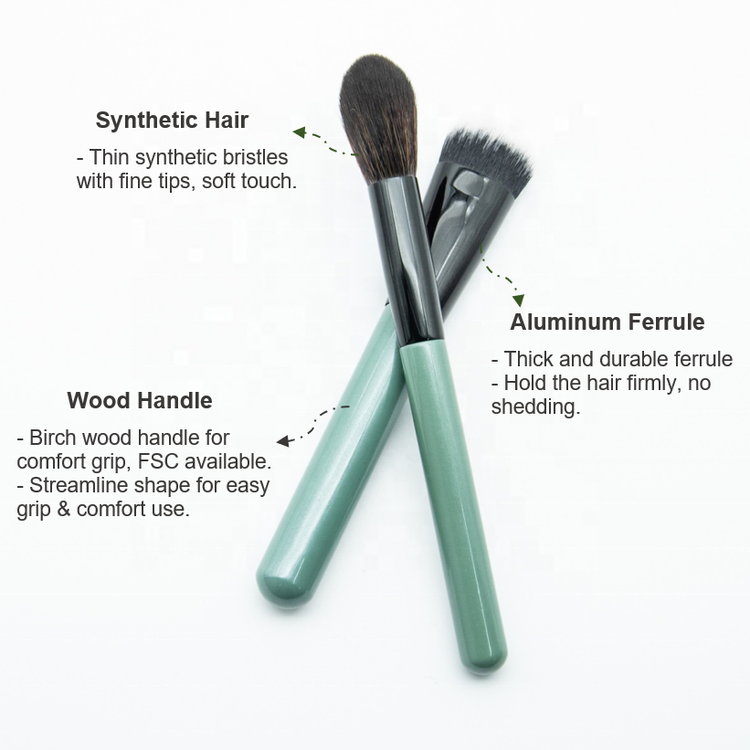 RTS Wholesale High Quality 11-Piece Celadon Makeup Brush Set Synthetic Hair Wood Handle with PU Zipper Bag for Face Eye Makeup