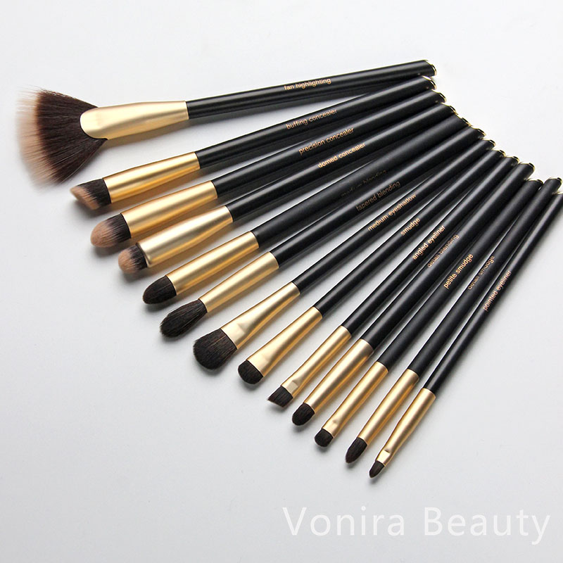 Vonira Pro Black Gold 22 Pcs Makeup Brush Set Powder Foundation Cosmetic Tool Set Pinceaux De Maquillage Custom Private Label