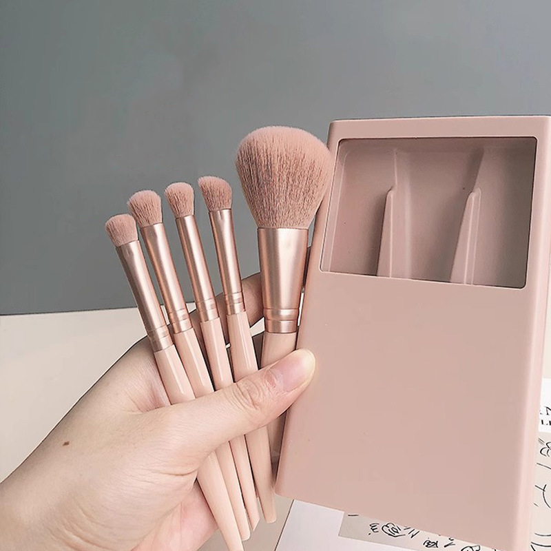 5pcs Travel Portable with Mirror Multi-function Loose pink Brushes Set Professional Beauty Tools Brush with Package