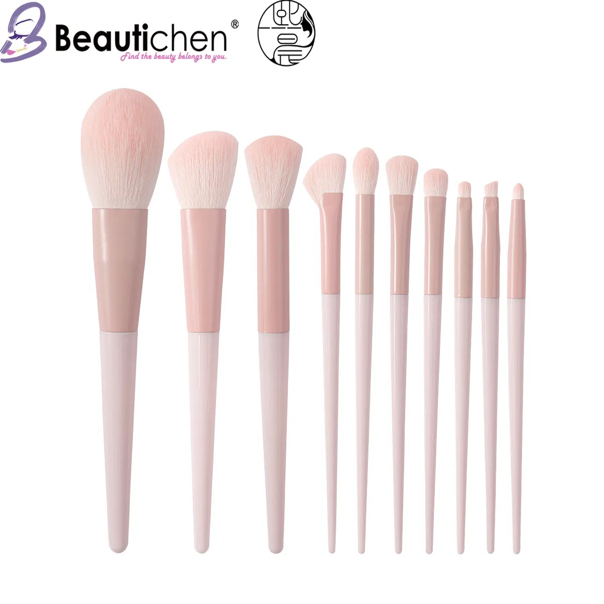 Beautichen Peach Pink Soft Bristle Brushes - 10PC for Powder, Blush, Highlighting - Beginner Makeup Brushes