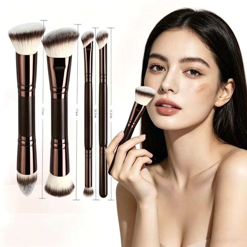 Cross-border New Double-headed 6-Piece Face Makeup Brush Set Flat Brush Foundation Blush Loose Powder Synthetic Fibre Soft Hair