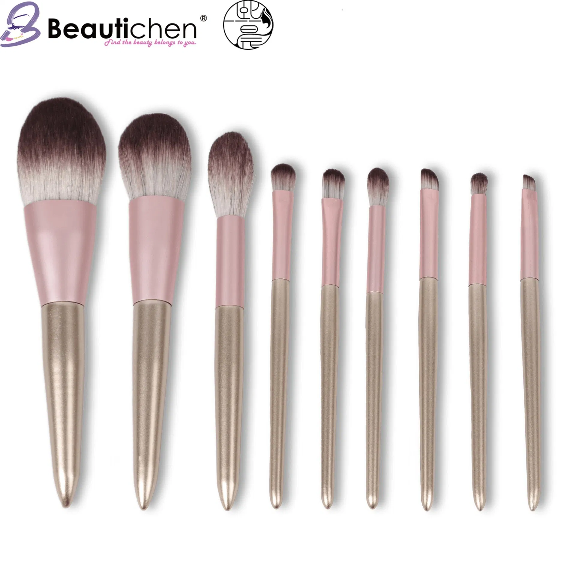 Beautichen 9PCS Taupe Little Pudding Makeup Brush Set - Violet &amp; Poppy Beginner-Friendly Full Kit, Plush Eyeshadow/Contour/Blush Brushes