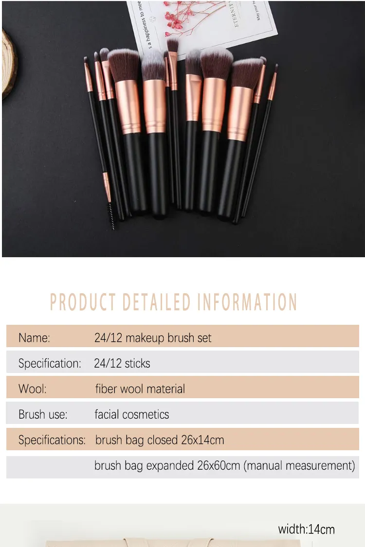 24 PCS Gold Soft Synthetic Hair Eyeliner Blending Eyebrow Brush Mascara Brush Cosmetic Beauty Makeup Brush Set