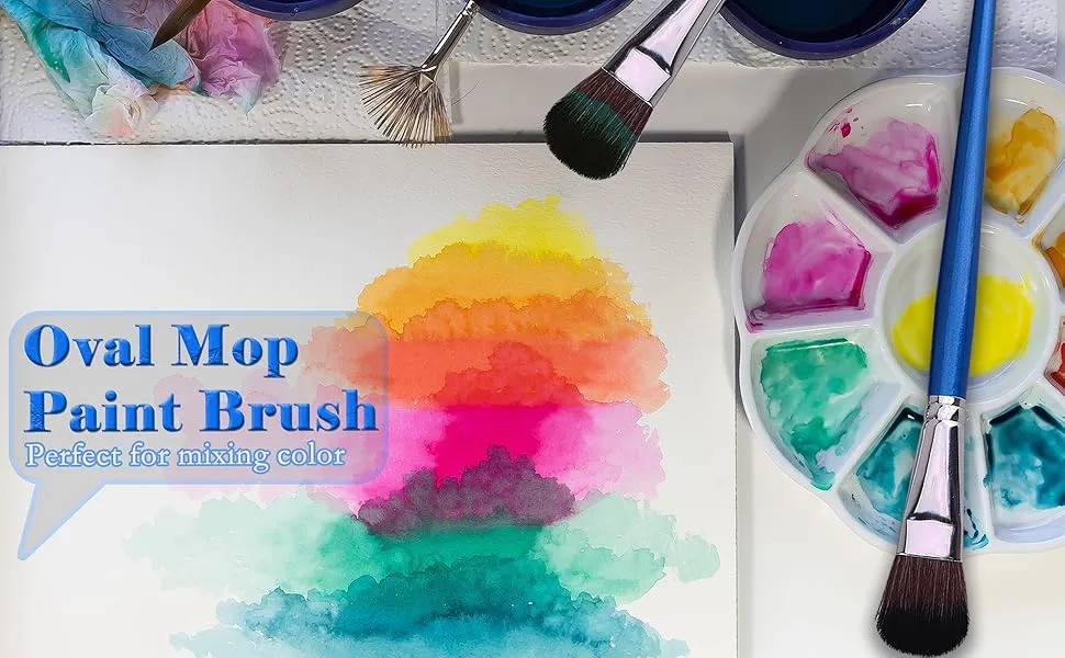 Oval Blending Brushes for Acrylic Painting with Short Wooden Handle