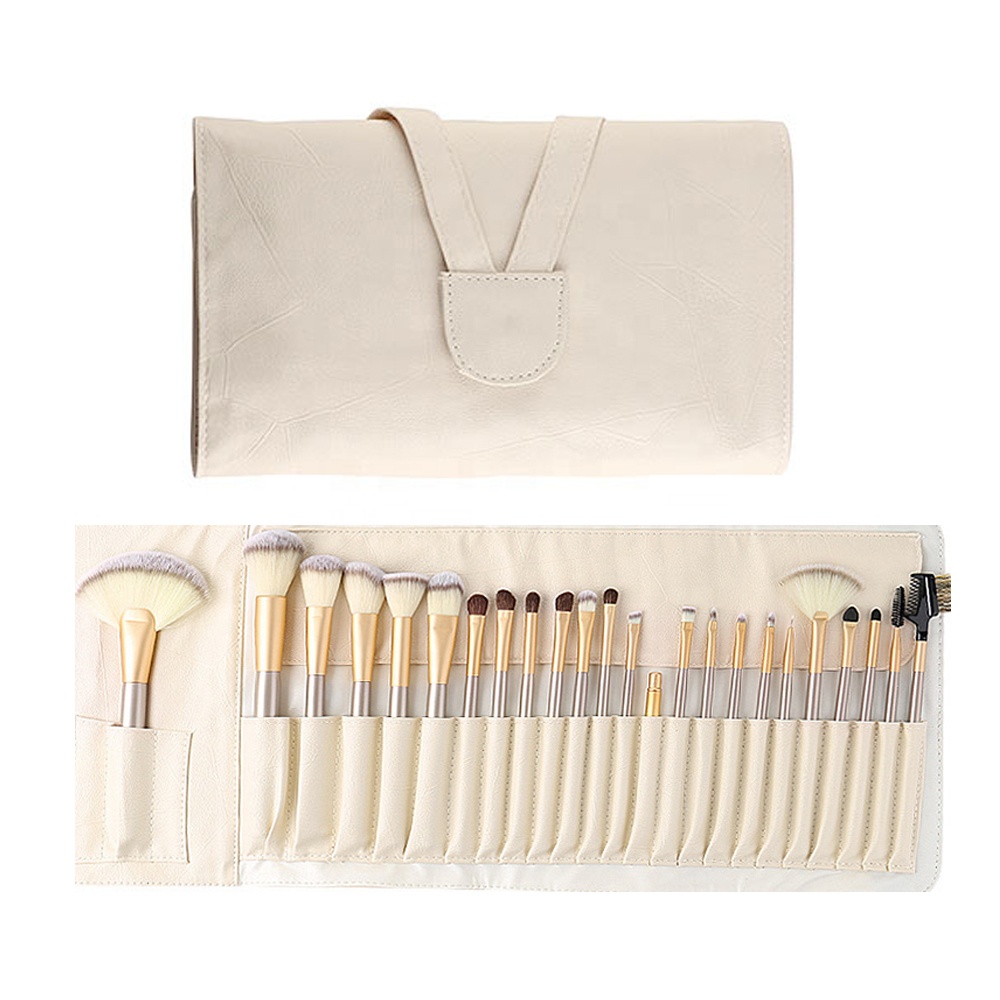 Personalized Unique Luxury 24-Piece Private Label Foundation &amp; Powder Makeup Brushes Set Eye Use Wood Handles Synthetic Hair