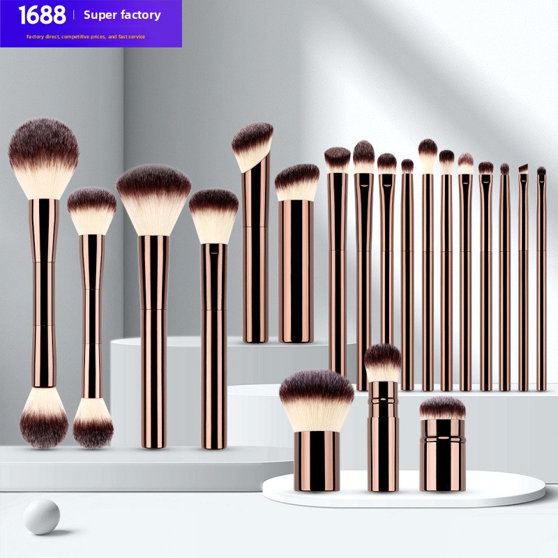 Complete 20-Piece Makeup Brush Set Loose Powder Eyeshadow Concealer Lip Brushes-Nylon Bristles Metal Handles Beauty Tool Kit