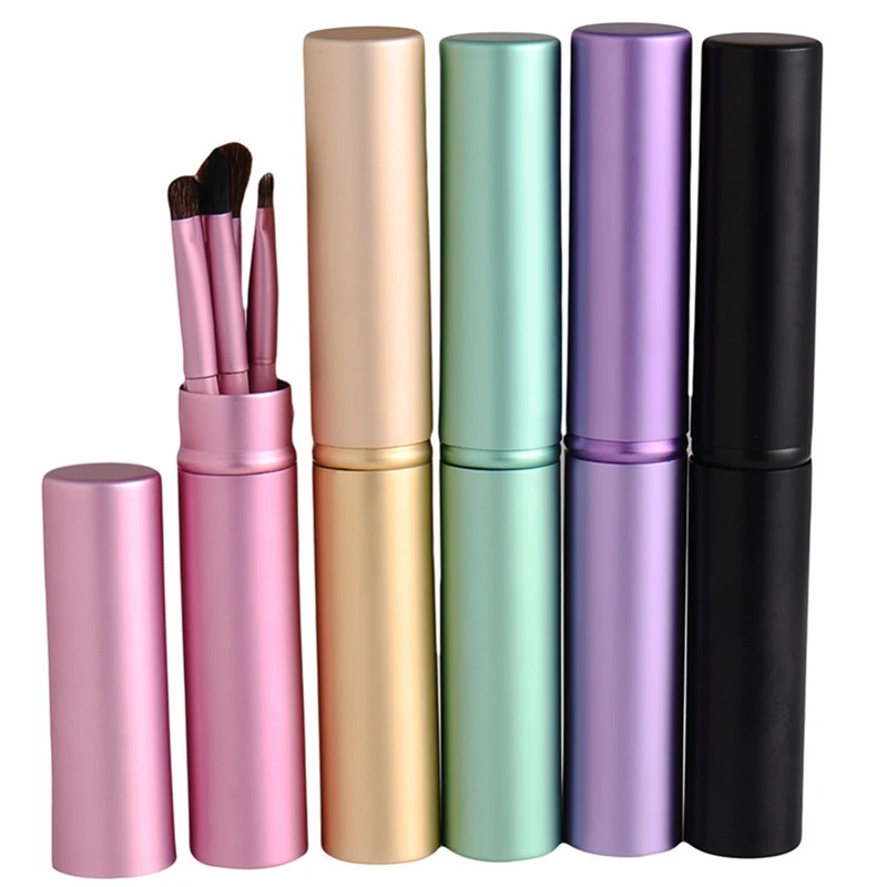 5pcs/set Eye Makeup Brushes Set Eyeshadow Eye Liner Shadow Lip Brushes Kit Pony Hair Face Makeup Tool Tube Holder 4 Colors