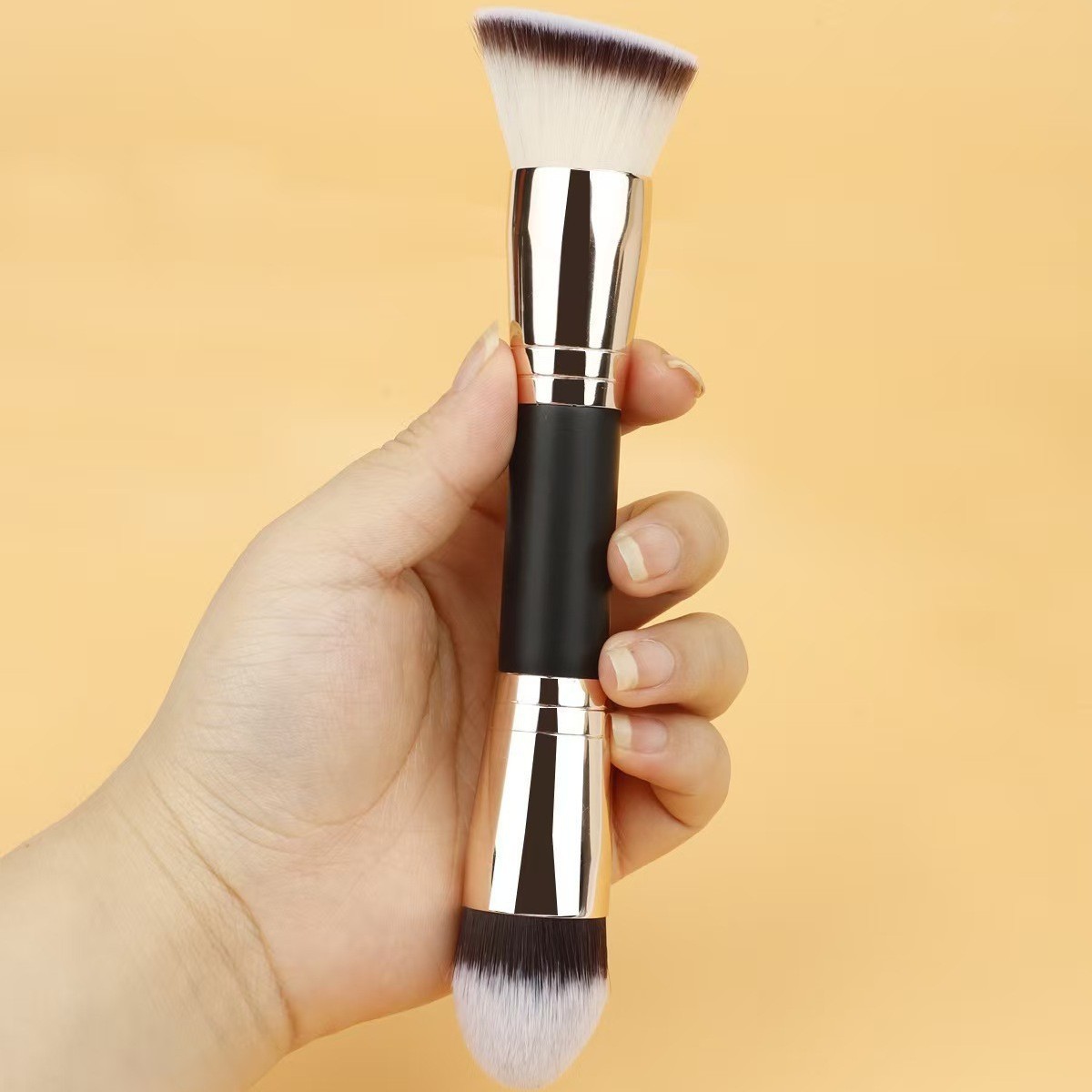 Simple Double-Ended Contour &amp; Foundation Makeup Brush Set with Synthetic Bristle Wood Handle-Multi-Function Face Makeup Tools