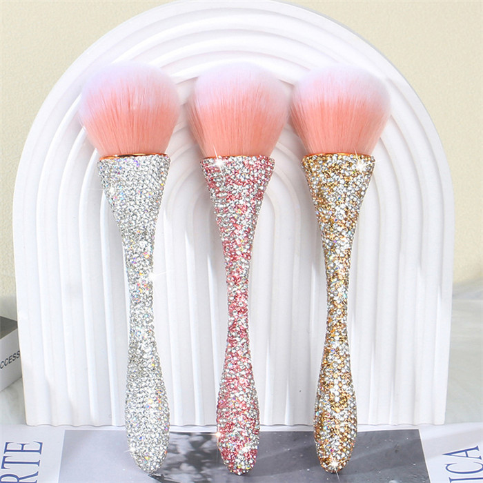 Bling Crystal Rhinestone Diamond Portable Inlaid Blusher Soft Hair Nail Eyebrow Brush for Makeup Loose Powder Cosmetic Set