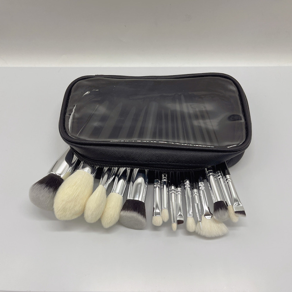 15pcs Wood Handle Makeup Brush Set Goat Natural Hair Professional Cosmetic Private Label Makeup Brushes With Bag