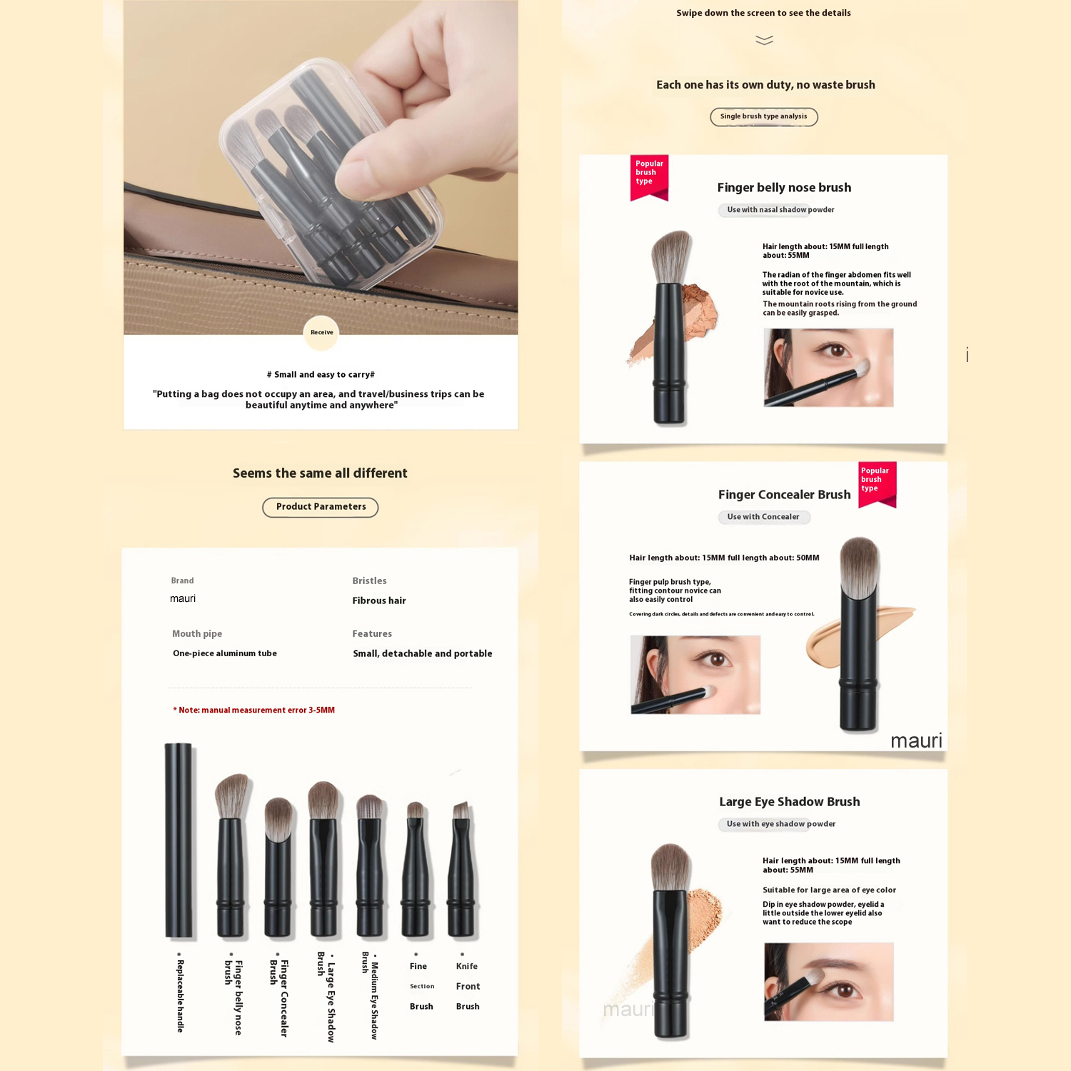 New Variety Portable Removable Replacement Head Pocket Portable Nose Shadow Concealer Eye Shadow Makeup Brush Set