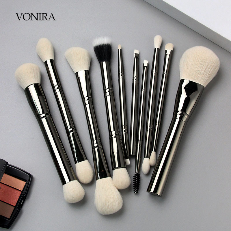 Vonira Beauty Factory New 10 Pieces Double Sided Luxury Faux Goat Hair Makeup Brush Set With Custom Private Label