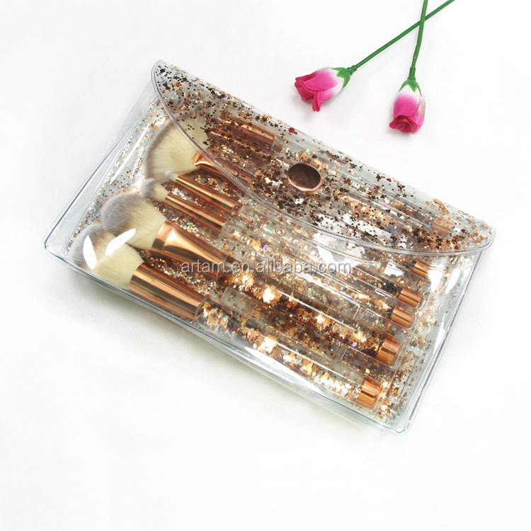 Glitter Handle Cosmetic Makeup Brush Set Golden Synthetic Hair Pink Makeup Brush Set Custom Logo Fan Brush Foundation Makeup