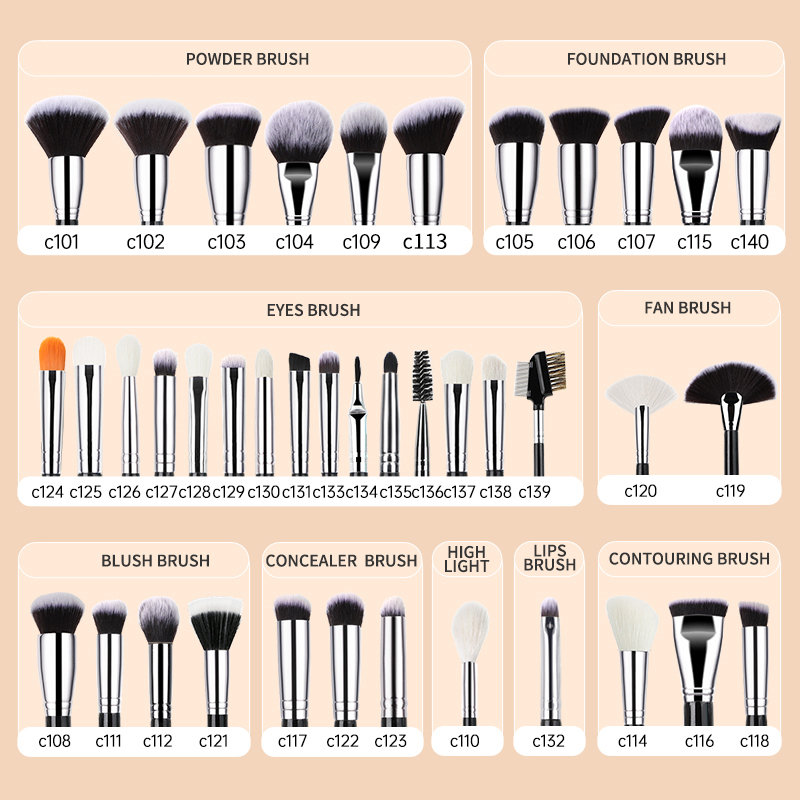 40 Style High Quality Vegan Synthetic Hair Wood Handle Black Makeup Brushes Cosmetic Custom Private Label Makeup Brush Set
