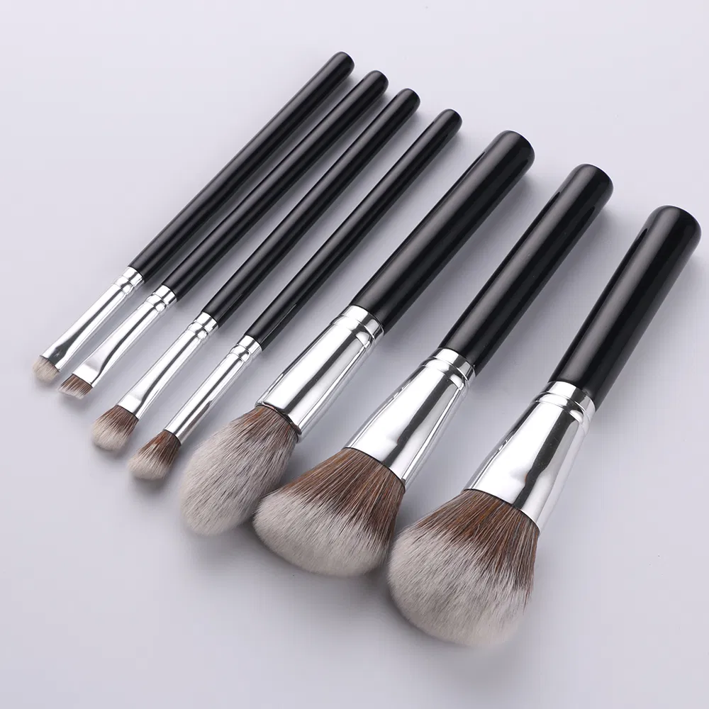 Customized OEM Manufacturer 7PCS Foundation Buffing Vegan Professional Private Label Black Makeup Cosmetic Brushes Set