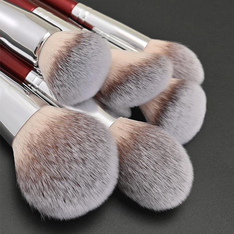 30pcs Professional Customizable Face Makeup Brush Set Red Wooden Handle Fan-Shaped Loose Powder Eyeshadow Brushes Concealer