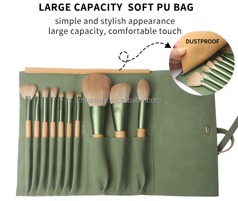 2022 Synthetic Cute Low Moq Green Complete Makeup Artist With Bag Vegan Custom Logo High Quality Professional Makeup Brush Set