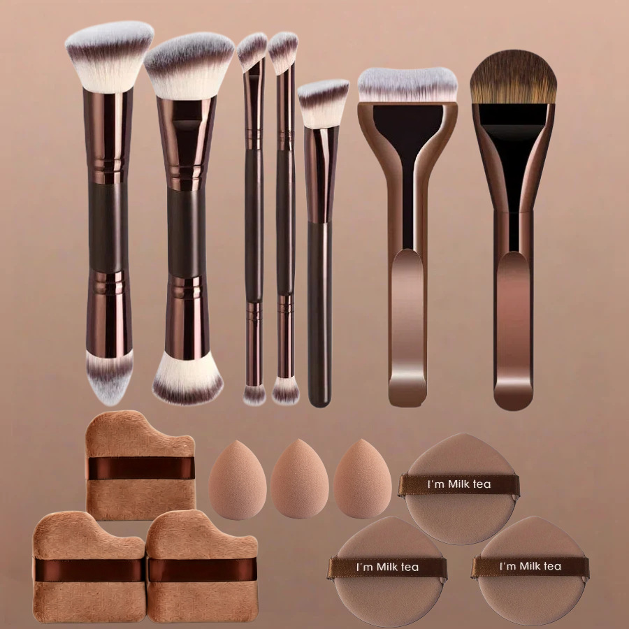 European American Cross-border Dual-head Makeup Brush Set Cushion Foundation Loose Powder Brushes 17-piece Zhejiang-made Beauty