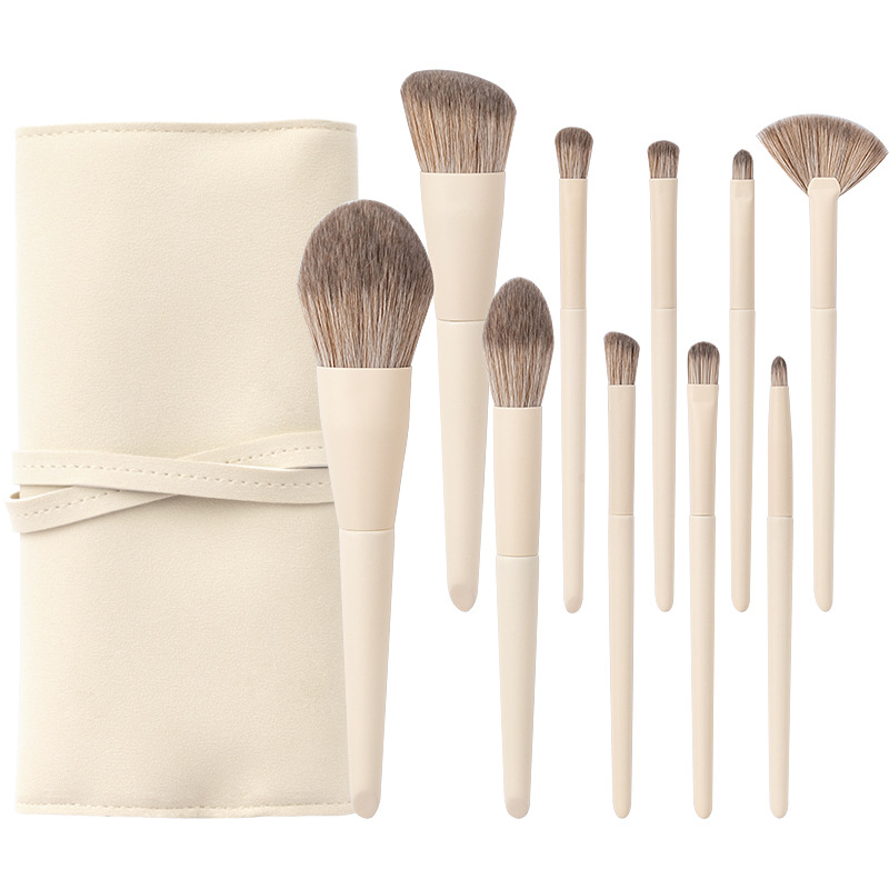 Custom Logo Beautiful Makeup Cosmetic Brushes 10 Piece White Beige Powder Foundation Highlight Eyeshadow Facial Makeup Brush Set