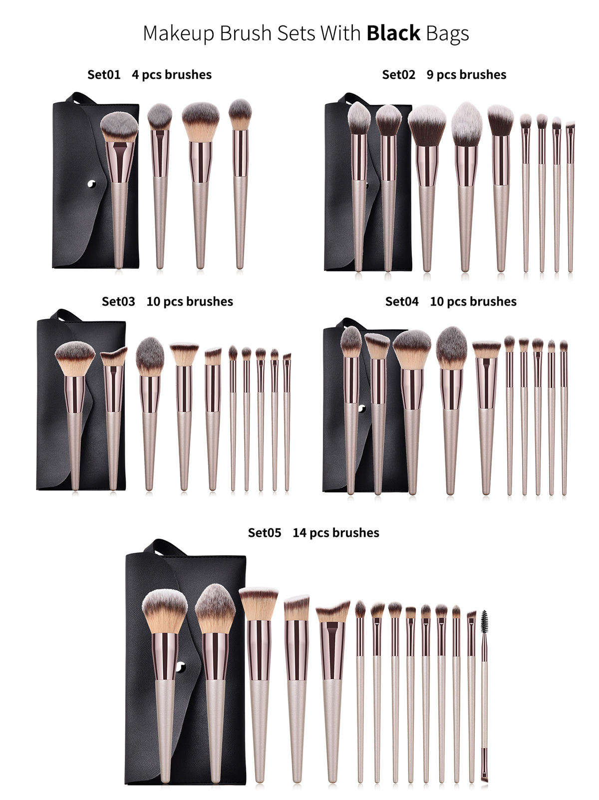Wholesale Private Label Black High Quality Vegan Eye Shadow Face Makeup Brush Set