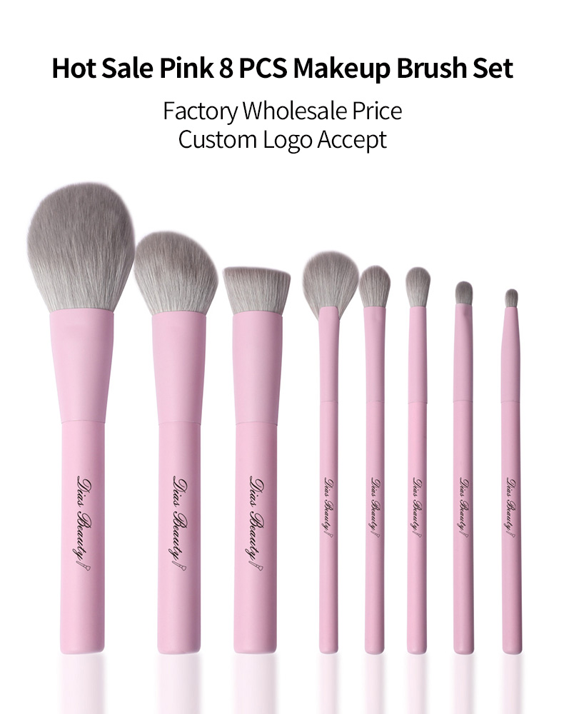 8pcs Cosmetics Foundation Complete Artist Pink Unique Vegan Private Label Luxury High Quality Profession Makeup Brush Set