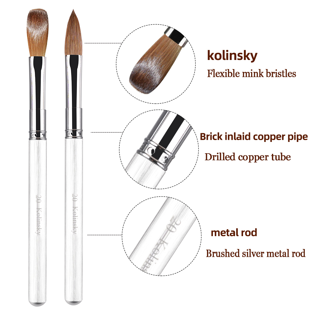 Nail Brush 100% Kolinsky Metal Handle Silicone Art Dotting Nail Brush Set Painting UV Gel Nail at Liner Brush Nagelburste