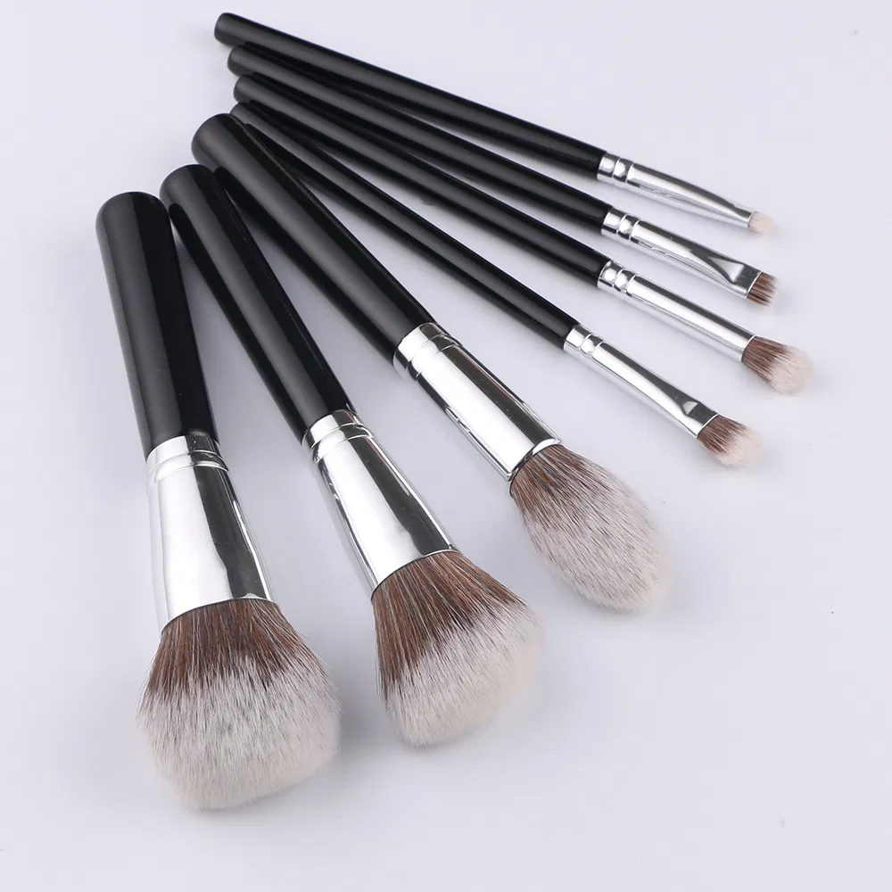 Customized OEM Manufacturer 7PCS Foundation Buffing Vegan Professional Private Label Black Makeup Cosmetic Brushes Set