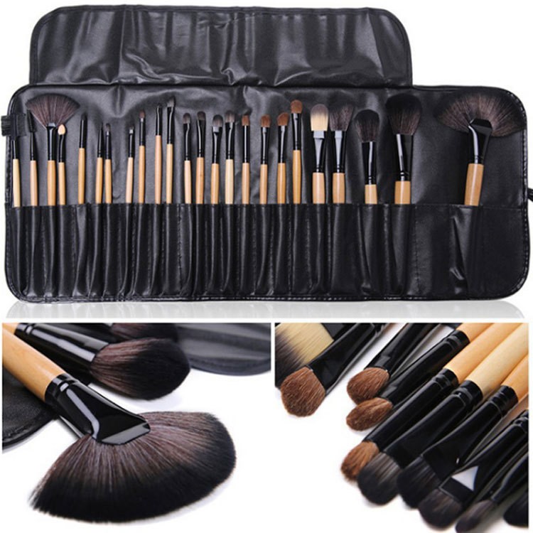 Multi Functional 24pcs pink Black Wooden PU Makeup Brushes Set Tools Complete Set Cosmetic Makeup Brush