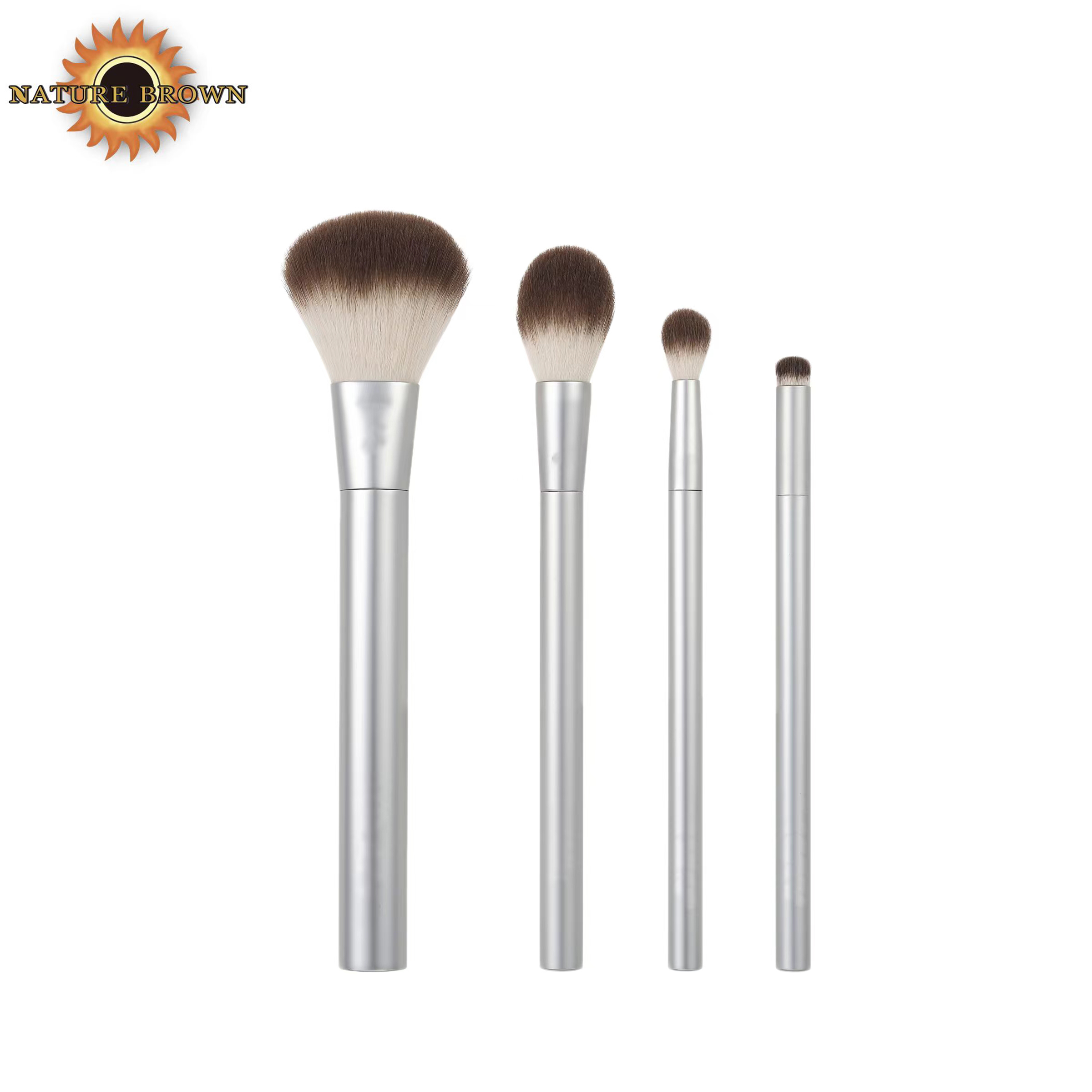 4-Piece Eco-Friendly Cruelty-Free Makeup Brush Set Precious Metals Chrome Recycled Aluminum Face Brushes for Eyeshadow Blush