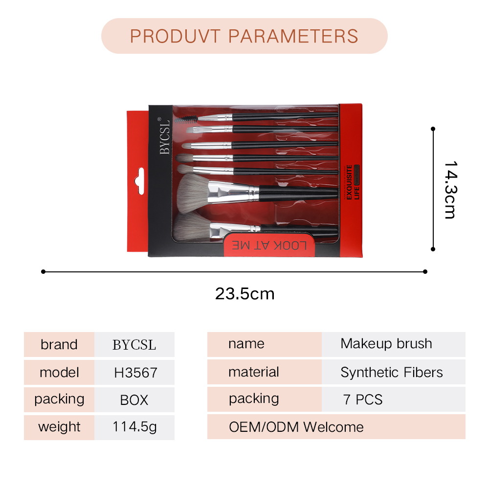 Wholesale 7-pieces in One Custom logo Eco-friendly Wooden Handle Powder Foundation Eyeshadow Makeup Brush Set
