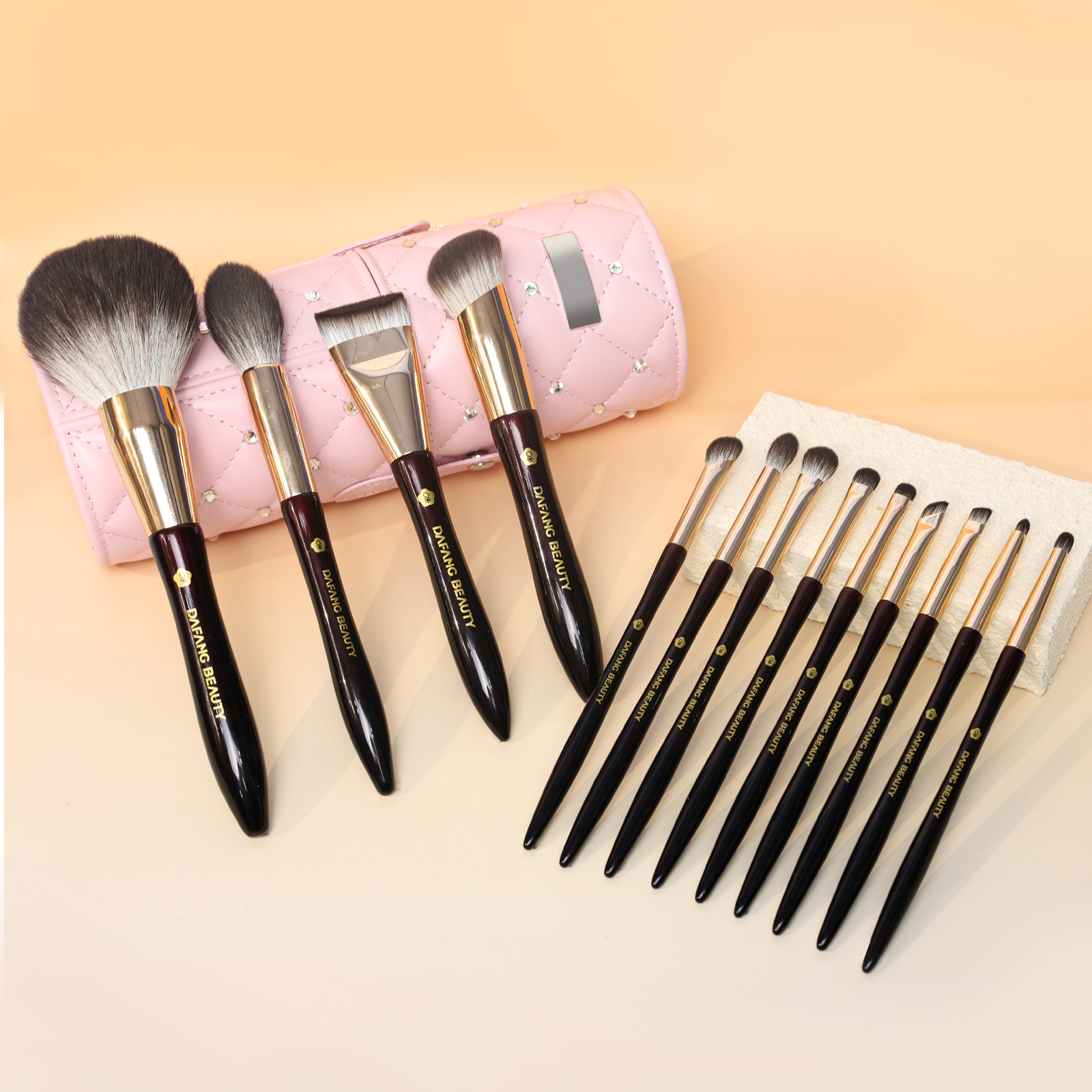 Burgundy Private Label Wooden Vegan Travel Makeup Brush Set
