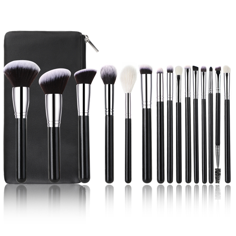 40 Style High Quality Vegan Synthetic Hair Wood Handle Black Makeup Brushes Cosmetic Custom Private Label Makeup Brush Set