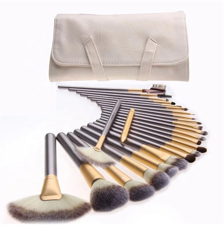 7/12 Pieces/15 Pcs/18 Piece/24 Custom Logo High End Makeup Tools Champagne Eco Friendly Customize Nylon Makeup Brush Set