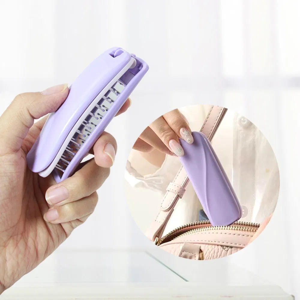 Mini Pink Detangle Folding Travel ABS Nylon Hair Brushes Customized Portable with Makeup Mirror Plastic