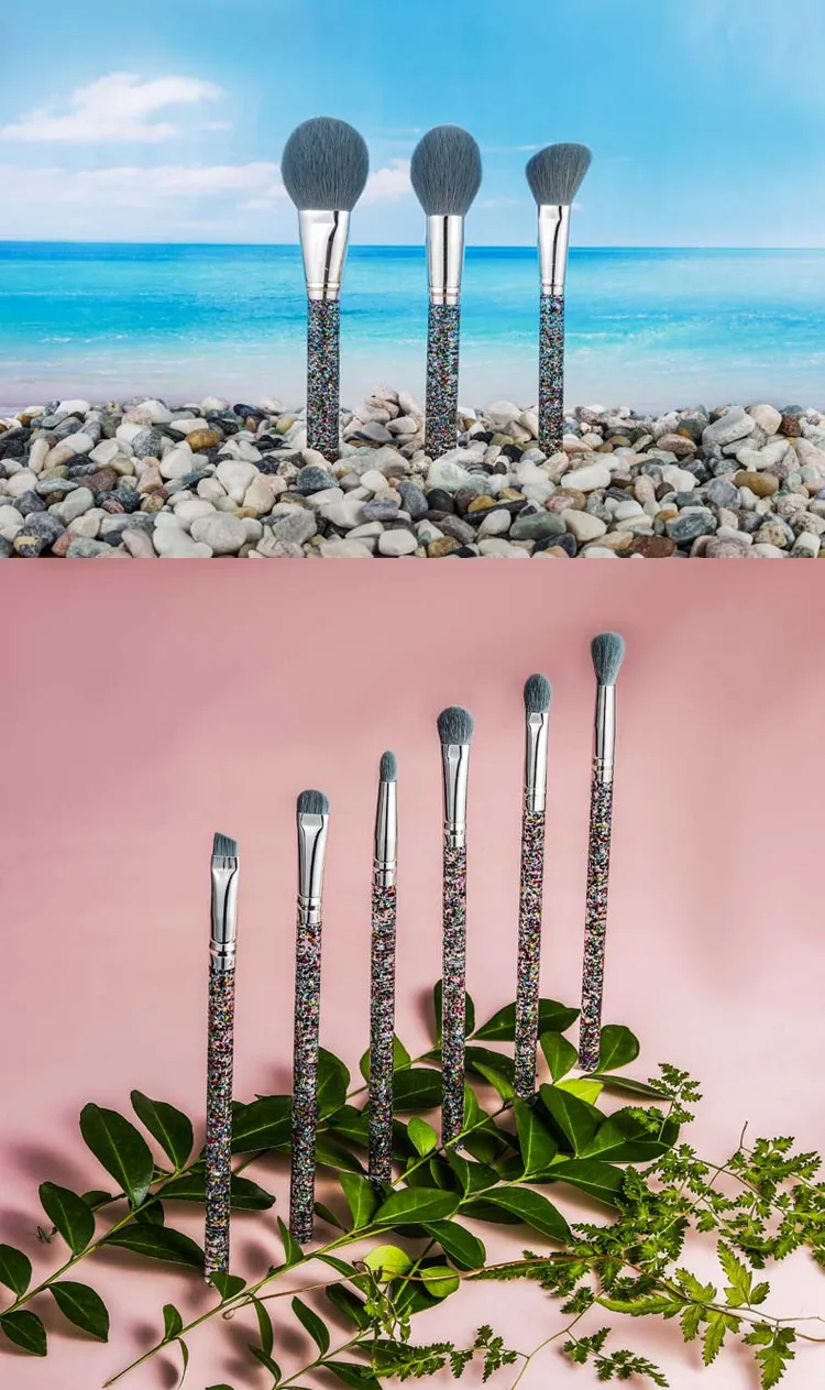 10 PC Colorful Floating Sequins Foundation Blending Blush Eyeliner Face Powder Beauty Makeup Brush Plastic Women's Fashion Makeup Brush Set