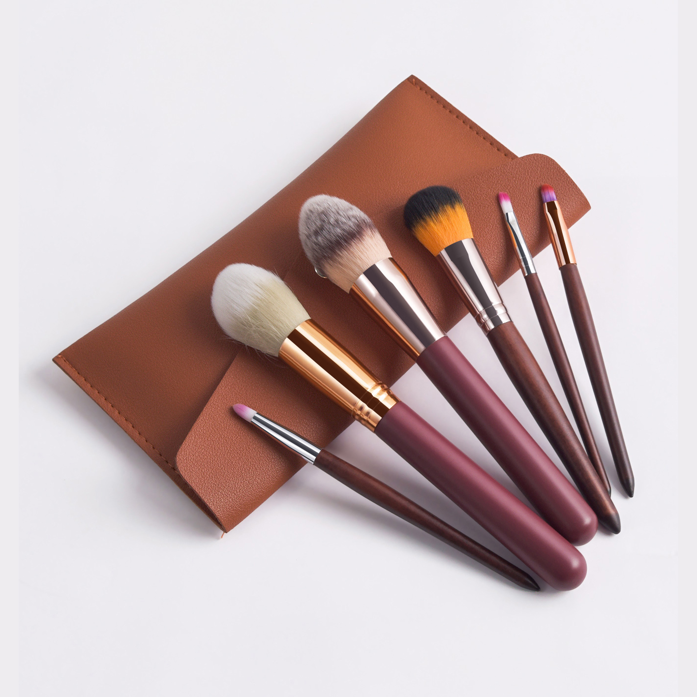 Private Label 6-Piece Professional Face Makeup Brush Set Includes Crease Highlight Lip Liner Face Blending for Loose Powder