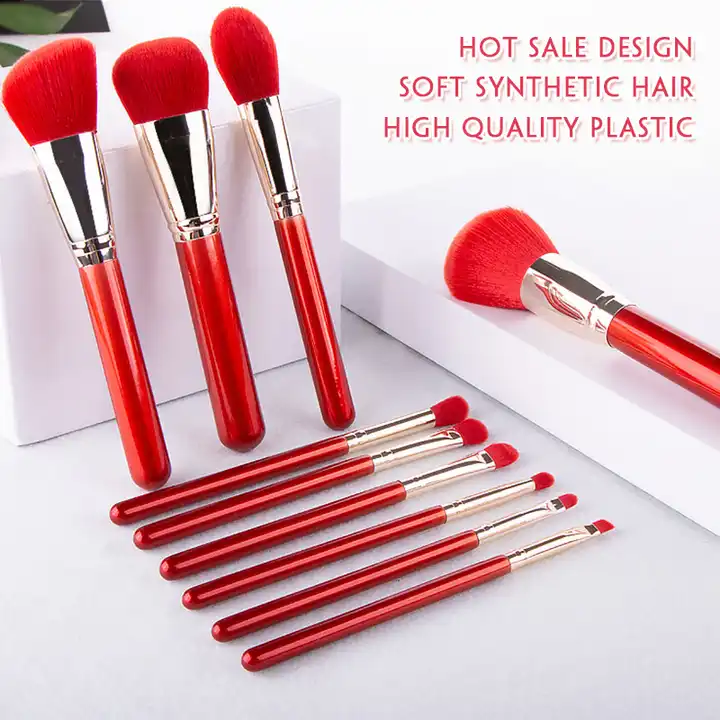 Wholesale Beauty Tools 10pcs Chinese Red Makeup Brushes Set Synthetic Hair Blush Brush Christmas Special Edition Cosmetic Bag