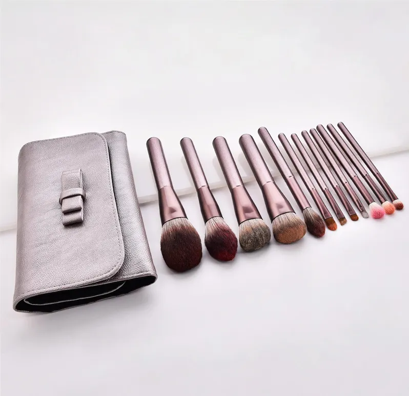 12PCS Vegan Makeup Cosmetic Brush Set with Folding Bag