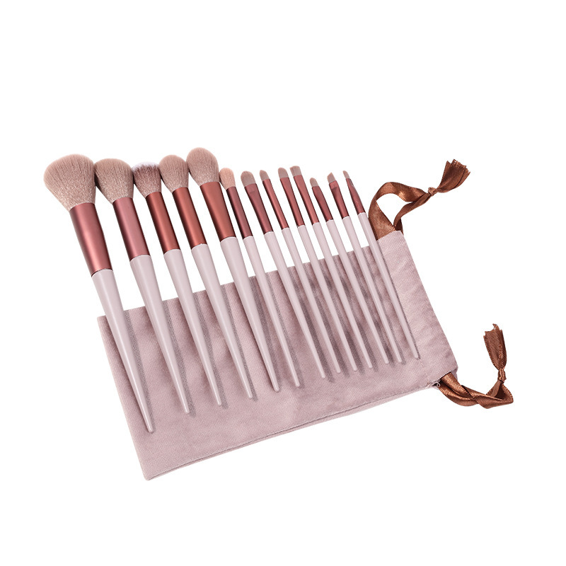 13 Sijiqing Face Makeup Brush Set Synthetic Fibre Bristles Plastic Handle Full Set Includes Flannel Bag Four Seasons Green Model
