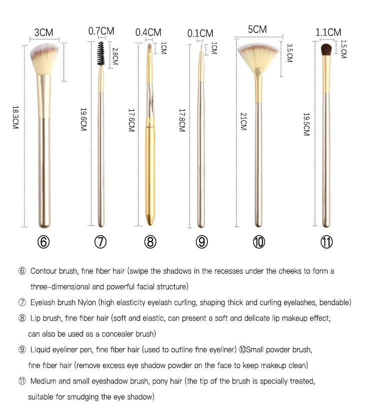 24 PCS Gold Soft Synthetic Hair Eyeliner Blending Eyebrow Brush Mascara Brush Cosmetic Beauty Makeup Brush Set