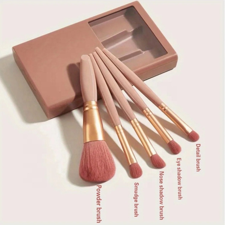 FYD Multifunctional Portable Beauty Tools 5pcs Cosmetic Brush Set with Mirror Powder and Blush Brush for Face Application